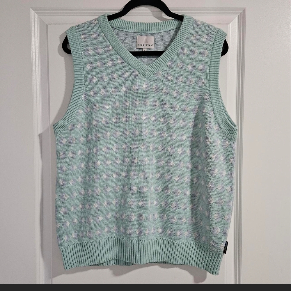 Teddy Fresh Womens Blue Knitted Sleeveless Pullover Sweater-  Size Large